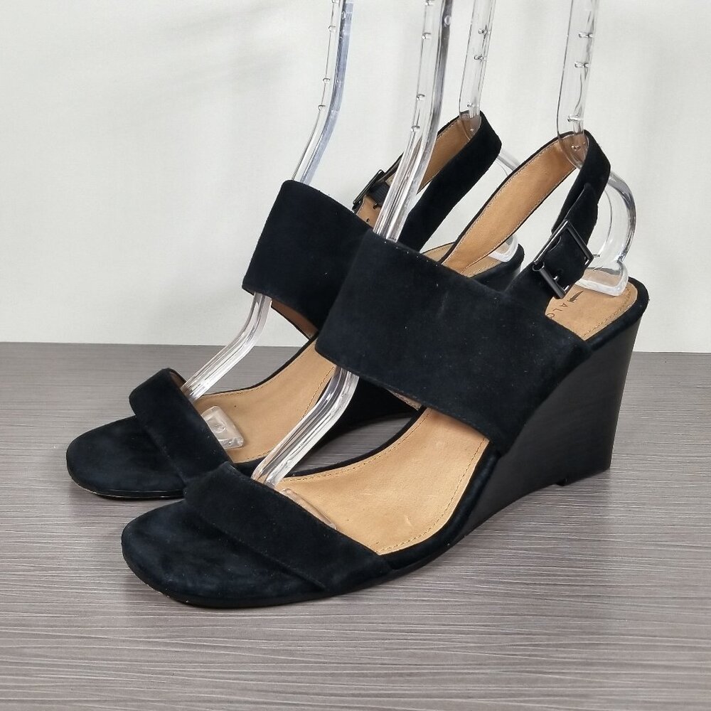 Halogen Aster Wedge Slingback Sandal, Black Suede, Womens Size 10 M
